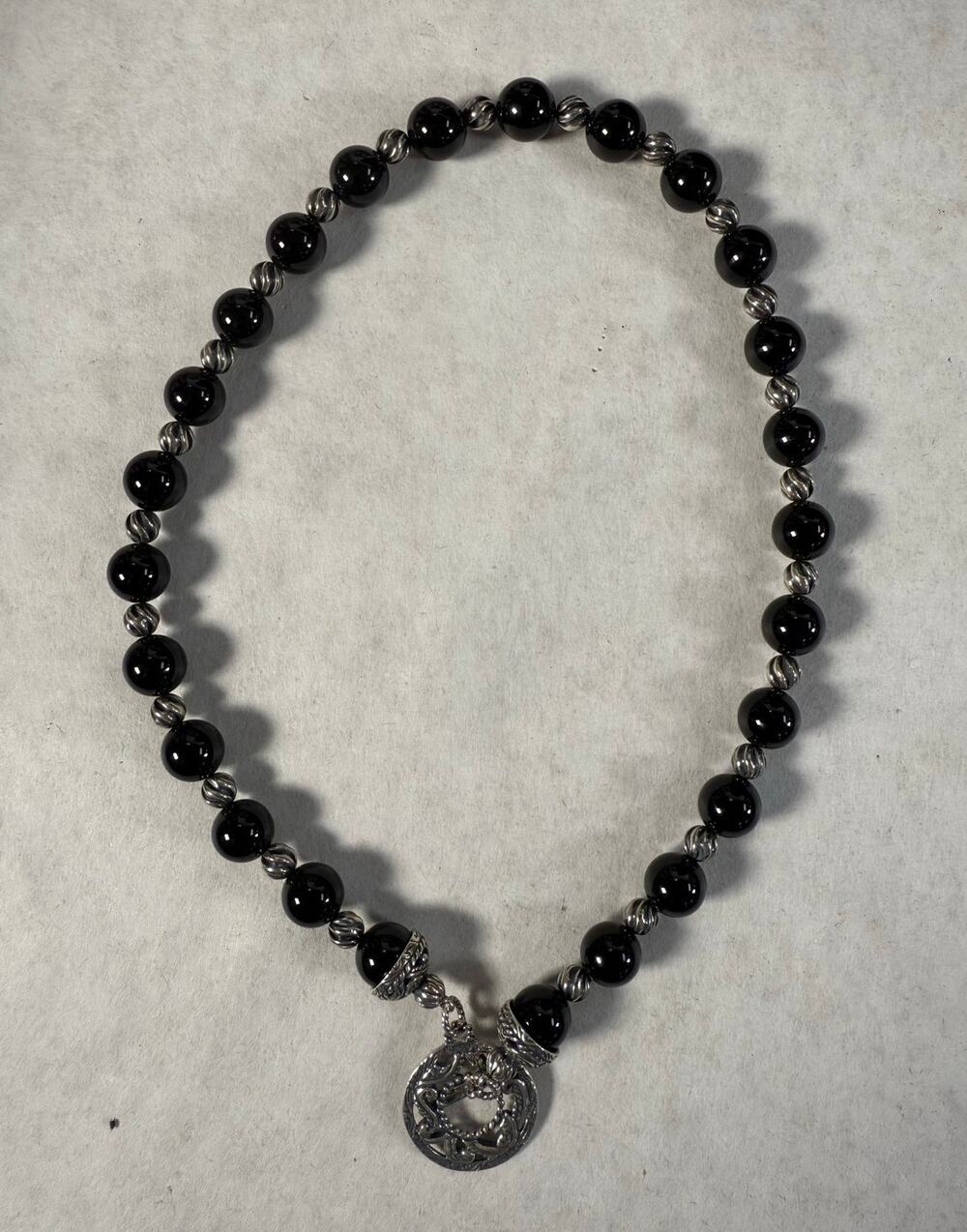 Carolyn Pollack Sterling Silver Black Onyx Beaded Necklace Toggle Clasp 16"